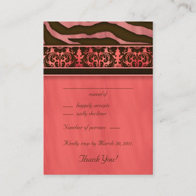 Cartes de réponse Mariage élégant Zebra Damask CB (Devant)