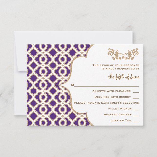 Cartes de réponse Mariage marocain violet et or (Devant)