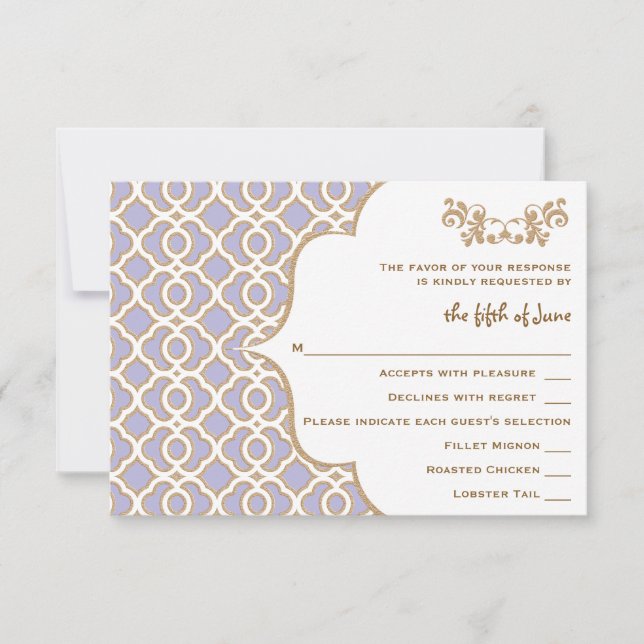 Cartes de réponse Mariage Marocaine Purple Or Lumi (Devant)
