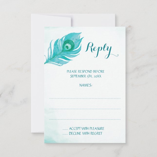 Cartes de réponse Mariage Peacock Plume (Devant)