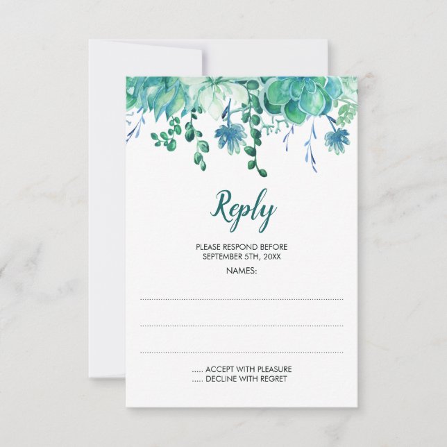 Cartes de réponse Mariage pour les succulents d'aq (Devant)