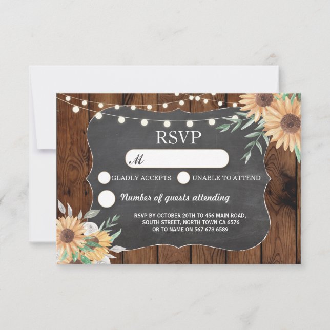 Cartes de réponse Mariage Rustique Lumières Tourne (Devant)