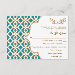 Cartes de réponse Mariage turquoise et Gold Maroca