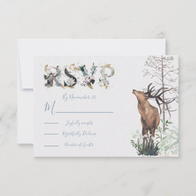 Cartes de réponse Mariage Watercolor Woodland RSVP (Devant)
