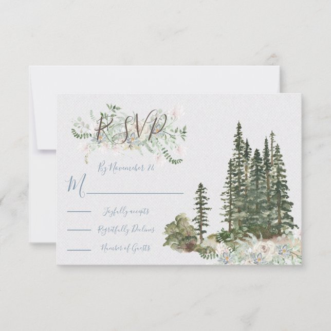 Cartes de réponse Mariage Watercolor Woodland RSVP (Devant)