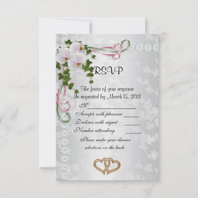 Cartes de réponse mariages élégantes Orchidées bla (Devant)
