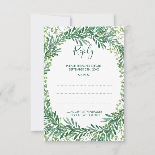 Cartes de réponse Monogramme Feuille (Devant)