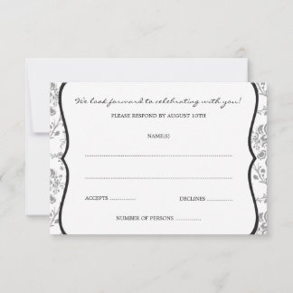 Cartes de réponse ou RSVP en damas victorien (noir