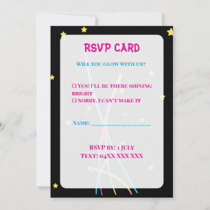 Cartes de réponse pour la soirée Teen Glow Party –
