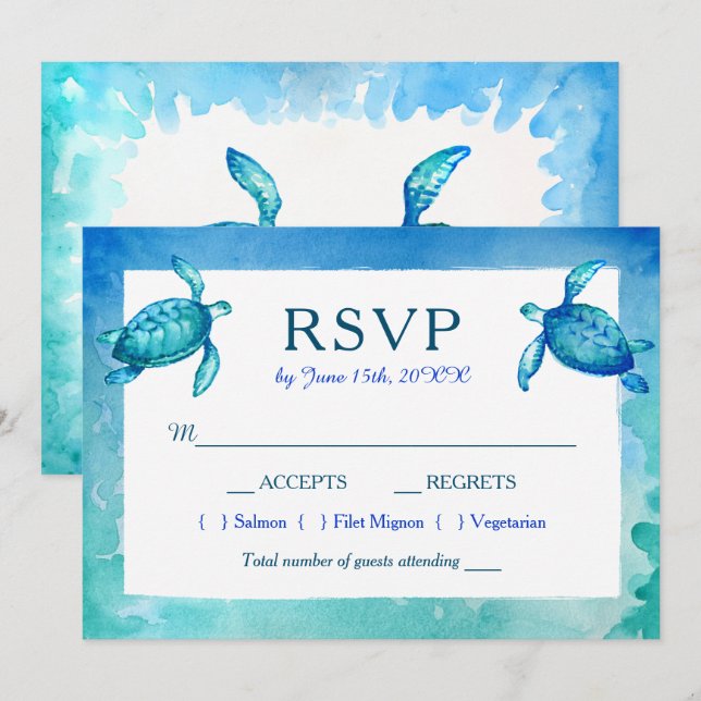 Cartes de réponse pour le mariage de la tortue mar (Devant / Derrière)