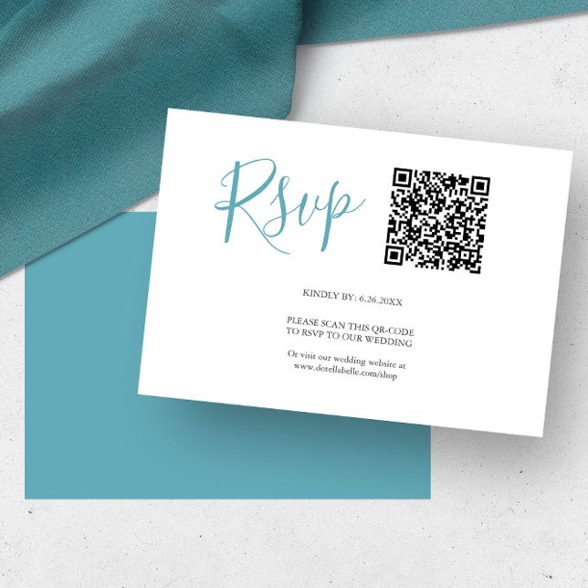Cartes de réponse QR code Bleu turquoise (rsvp card examples QR code turquoise blue by Victoria Grigaliunas of Do Tell A Belle)