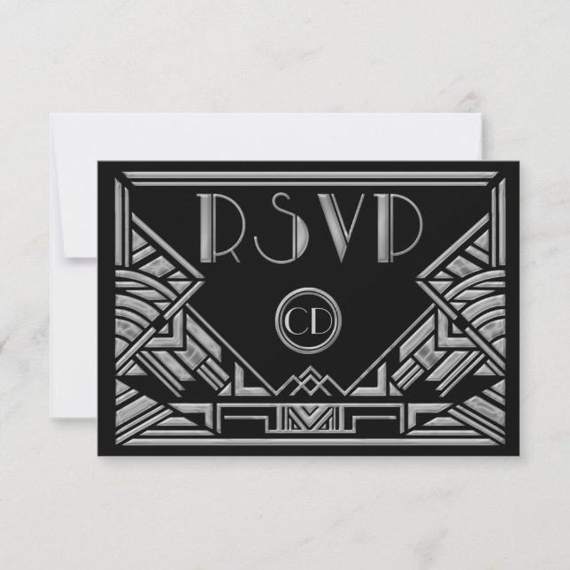 Cartes de réponse RSVP de mariage de style Gatsby  (Devant)