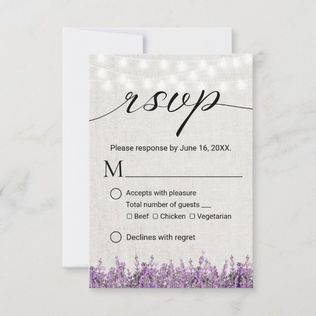 Cartes de réponse RSVP de mariage en lin rustique  (Devant)