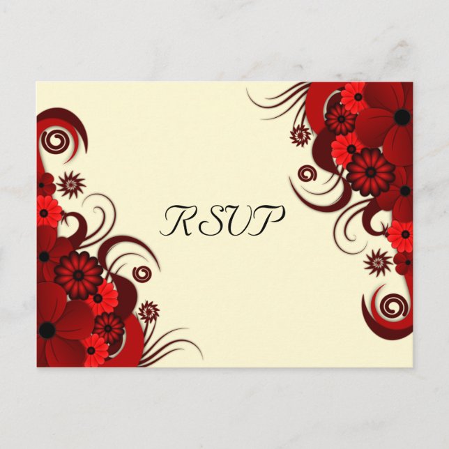 Cartes de réponse RSVP élégantes florales rouges e (Devant)