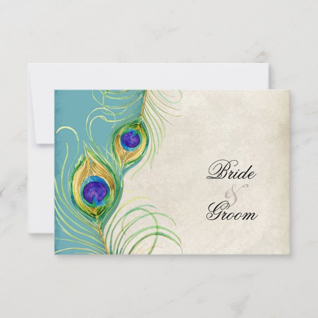 Cartes de réponse RSVP Peacock Feathers (Devant)