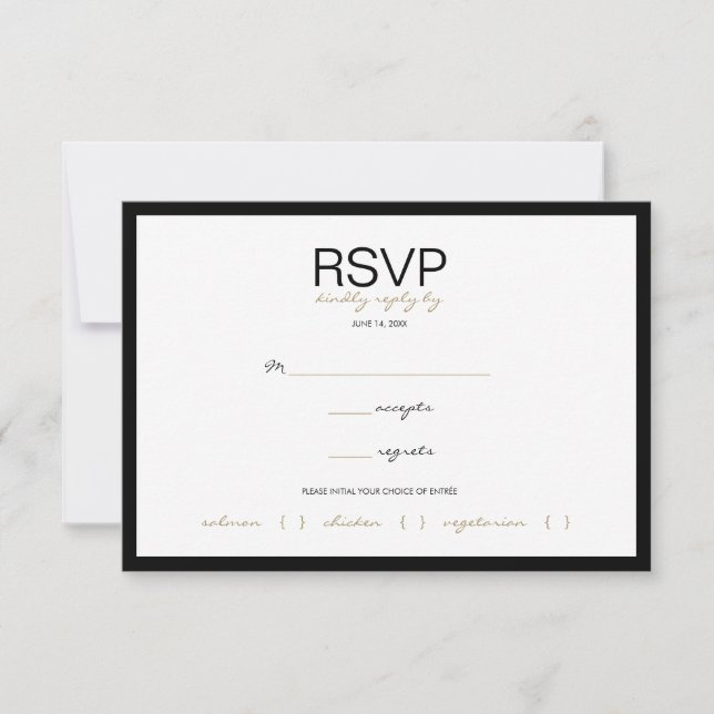 Cartes de réponse RSVP pour mariage en bande noire (Devant)