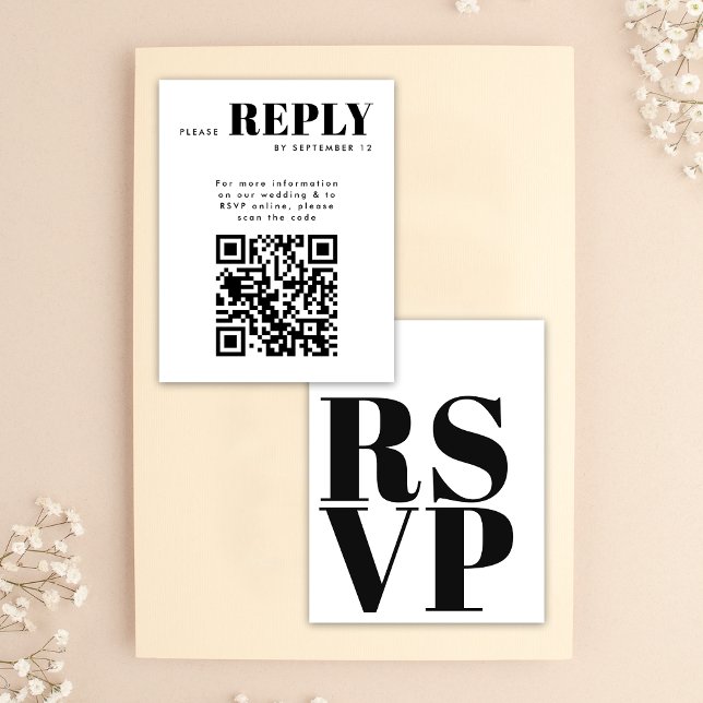 Cartes de réponse RSVP simples noir et blanc pour  (Front / Back)