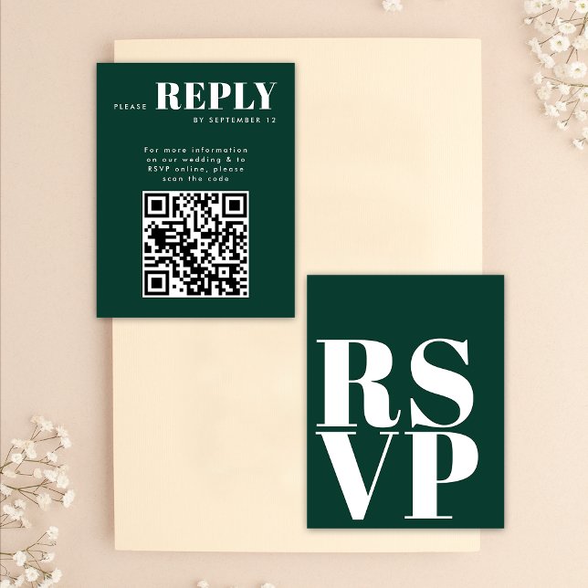 Cartes de réponse RSVP vert émeraude pour code QR  (Front / Back)