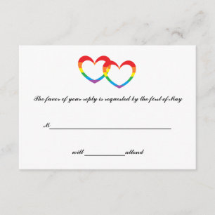 Cartes de RSVP de doubles "coeurs d'arc-en-ciel"