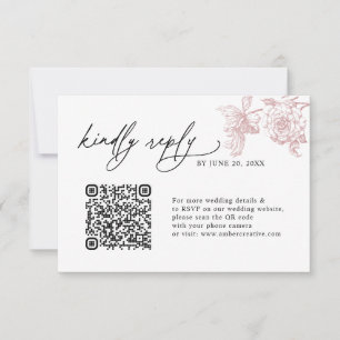 Cartes de RSVP de mariage avec code QR rose pâle v