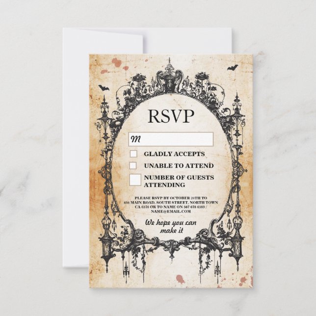 Cartes de RSVP de mariage Cadre Gothique Rustique  (Devant)