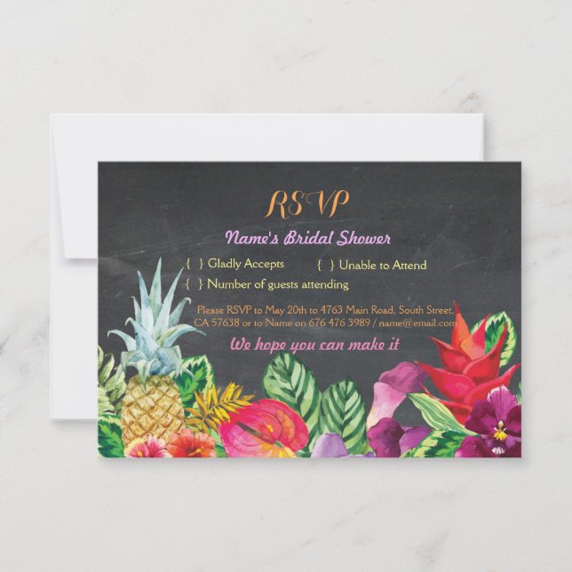 Cartes de RSVP pour Réception de Mariage Luau Trop (Devant)