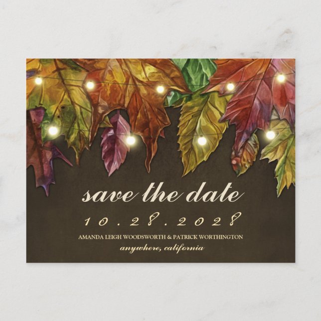 Cartes de sauvegarde de date de feuilles d'automne (Devant)