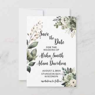 Cartes de sauvegarde de date Floral Sage Vert & Bl