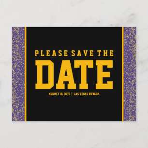 Cartes de sauvegarde de date violettes et dorées