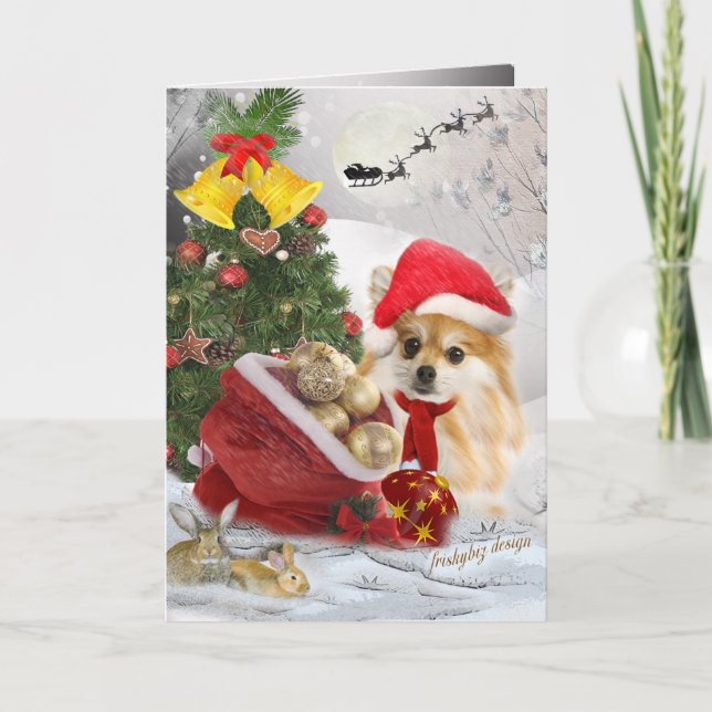 Cartes de scène de neige de Noël de Pomeranian (Devant)