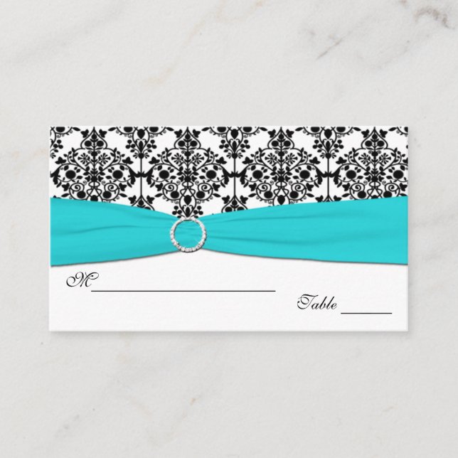 Cartes de sécurité Aqua, White et Black Damask (Devant)