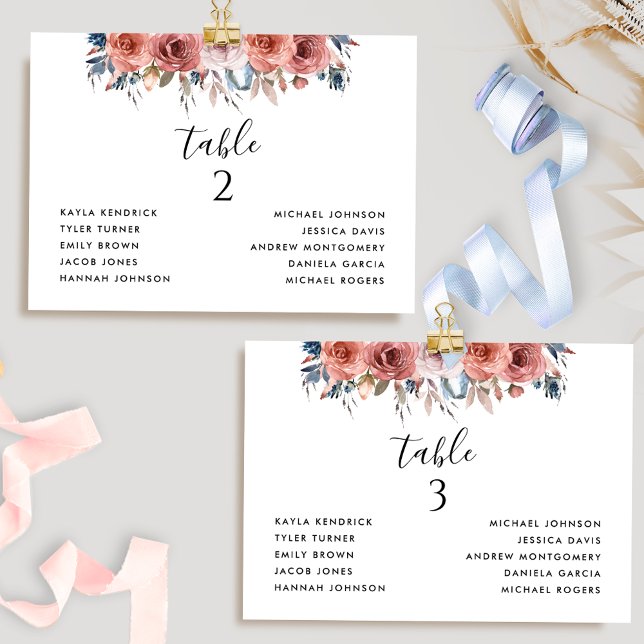 Cartes de siège avec nom d'invité rose et bleu (Créateur téléchargé)