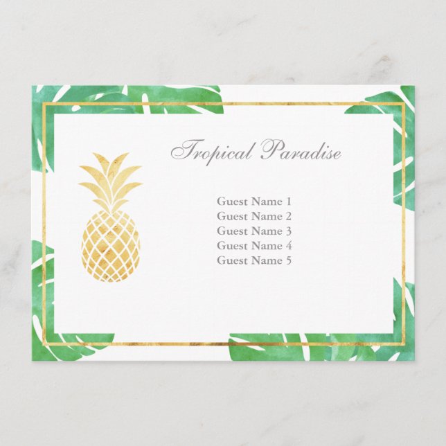 Cartes de siège en or à ananas tropicale (Devant)