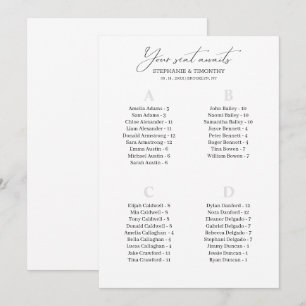 Cartes de siège Mariage Alphabétique Moderne