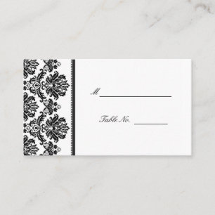 Cartes de siège Mariage damassé en noir et blanc