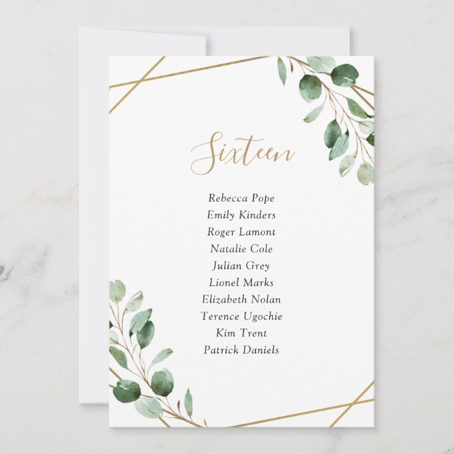 Cartes de siège Mariage de table de verdure géomét (Devant)
