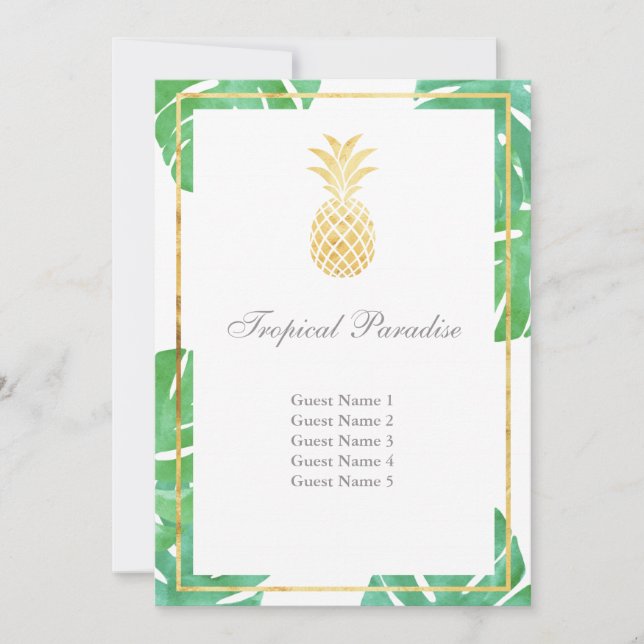 Cartes de Siège Or et Ananas Tropical - Verticales (Devant)