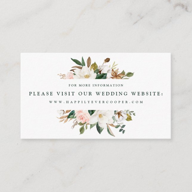 Cartes de site de mariage Magnolia à l'aquarelle (Devant)