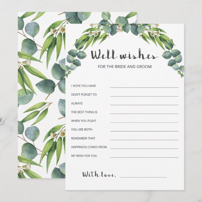 Cartes de souhaits de Mariage Eucalyptus aquarelle (Devant / Derrière)