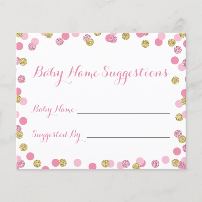 Cartes de suggestion de nom de Baby shower rose et (Devant)