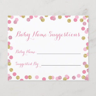 Cartes de suggestion de nom de Baby shower rose et
