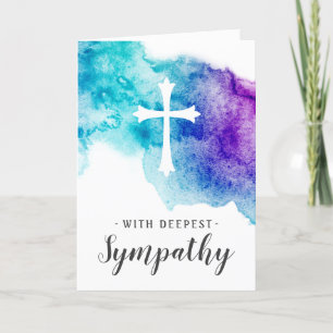 Cartes de Sympathie avec aquarelle d'aqua croix et