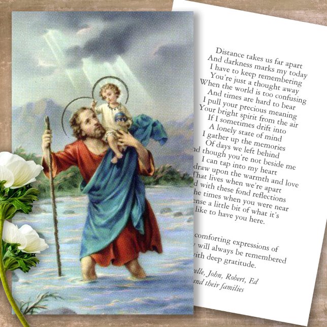 Cartes de Sympathie de la prière Memorial St Chris (catholic, religious, celebration of life, in loving memory of, prayer cards for bereavement)