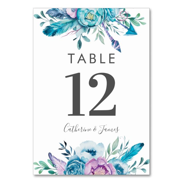 Cartes de table à Mariages florales violet bleu Bo (Par défaut)
