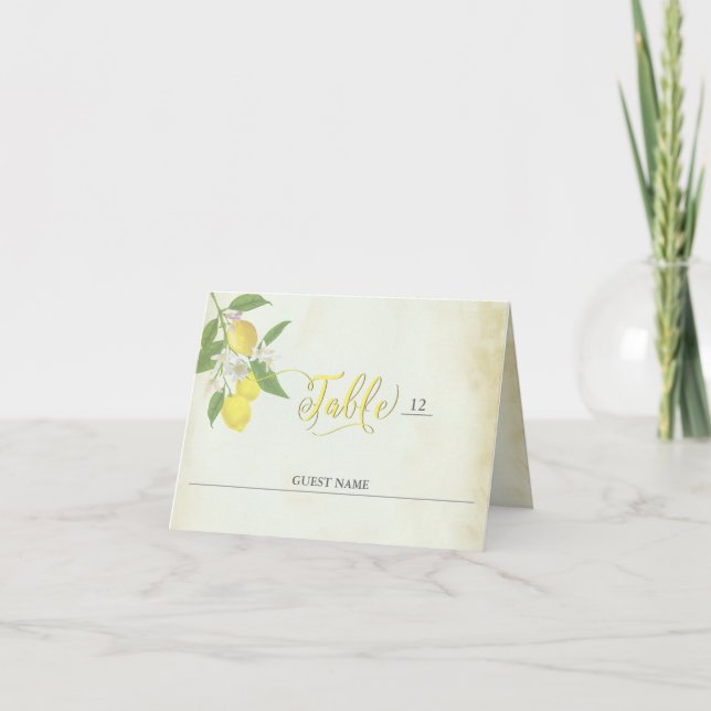 Cartes de table à thème de citron aquarelle indivi (Devant)