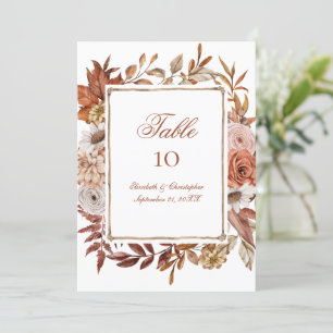 Cartes de table Brown Peach Pink Floral Mariage
