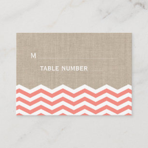 Cartes de table Chevrons Corail sur toile de jute
