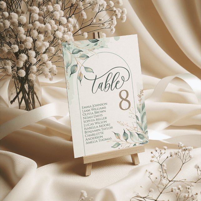 Cartes de table de mariage à l'aquarelle de verdur (Greenery Watercolor Wedding Table Cards Seating)