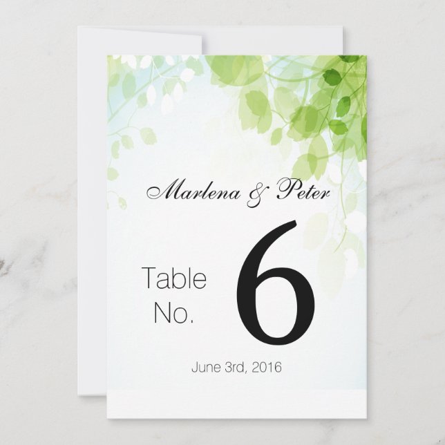 Cartes de table de mariage à l'aquarelle Feuilles  (Devant)
