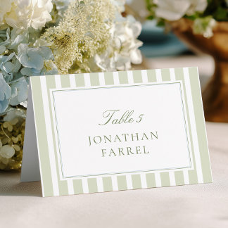 Cartes de table de mariage à rayures vertes